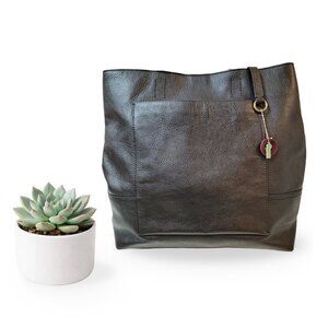 J.CREW Black Leather Tote Shoulder Bag Gold Hardware